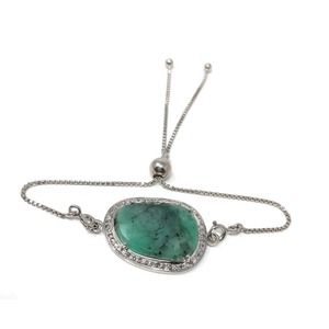Natural Emerald Pave Diamond Adjustable Bracelet